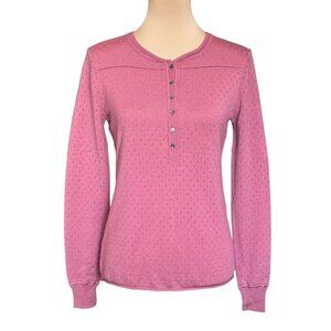 THEORY Wool Henley Sweater Sz.M Pointelle Knit Pink Preppy Lightweight Cottage